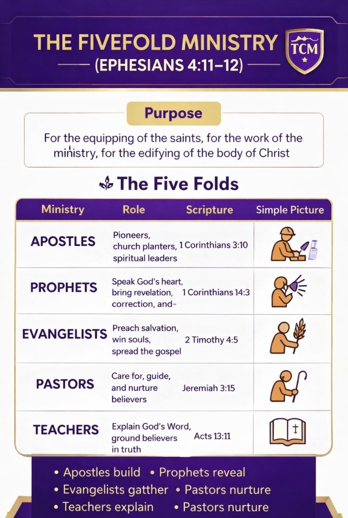 The Fivefold Ministry — Ephesians 4:11–12 roles and scriptures
